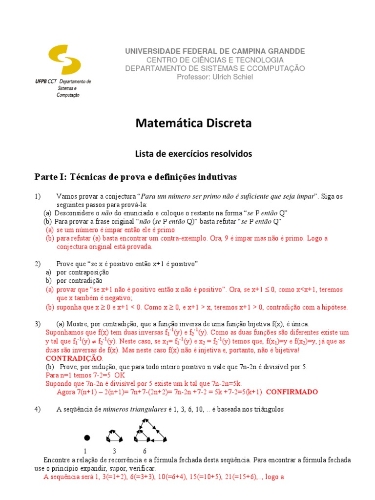 Exerc cios Resolvidos De Matem tica Discreta PDF Grupo Matem tica 