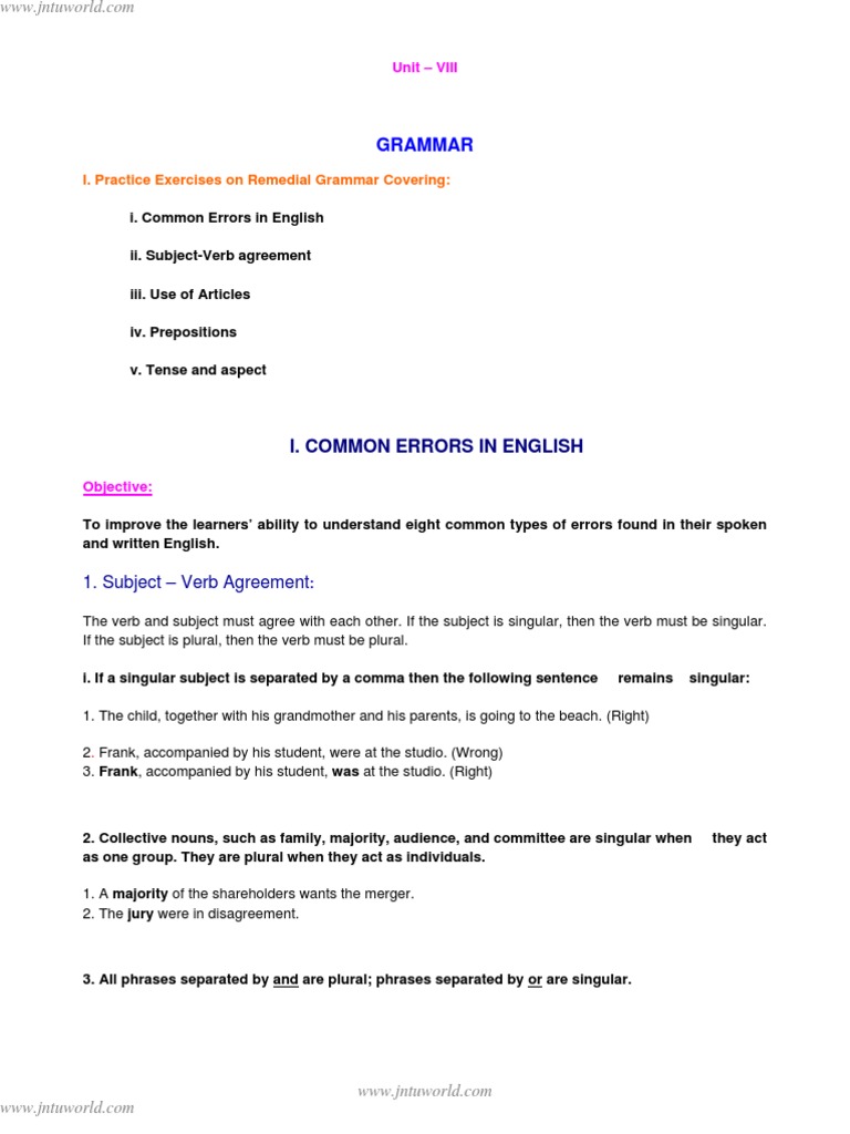 Remedial Grammar Practice Exercises | PDF | Grammatical Number | Verb