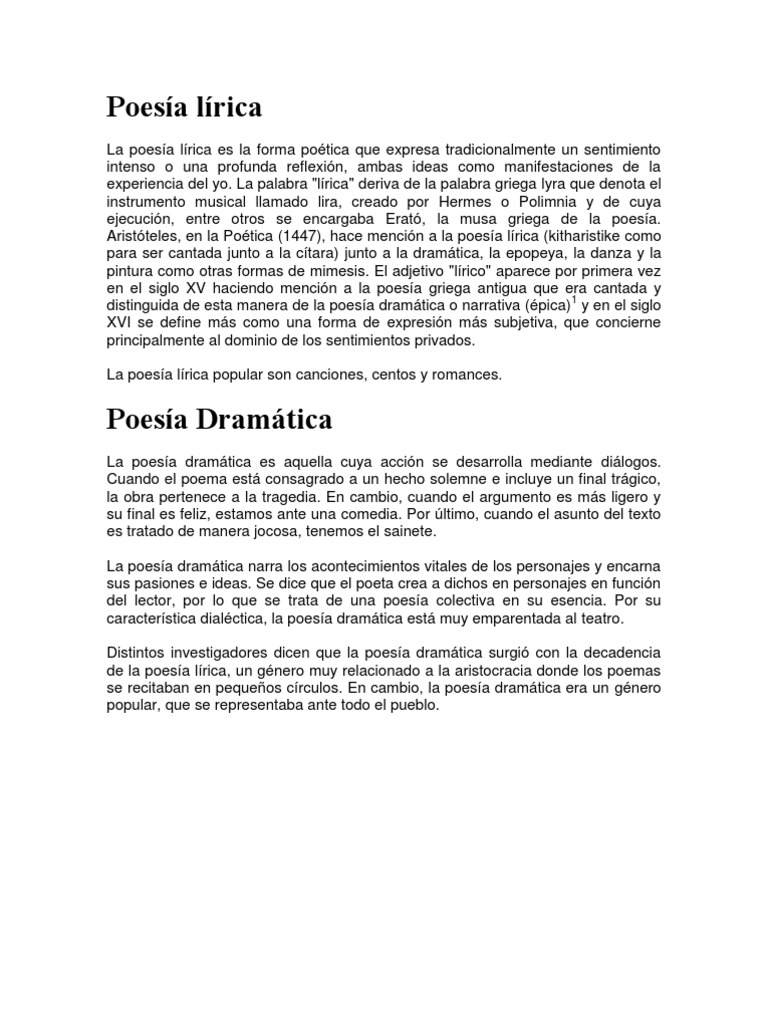 Poesía Lírica, Dramatica y Epica PDF