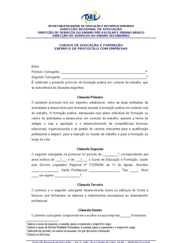 Protocolo de Formação Prática em Trabalho | PDF | Gestão de recursos ...