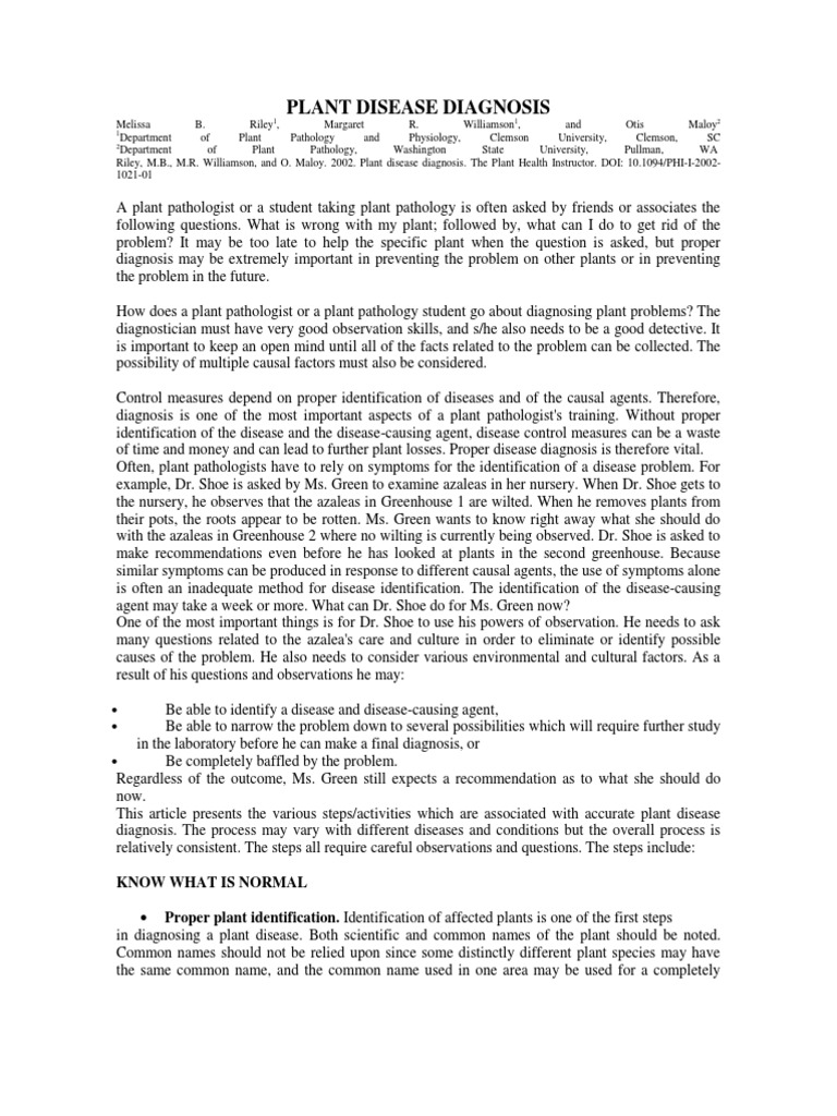 Plant Disease Diagnosis Techniques | PDF | Plant Pathology | Infection