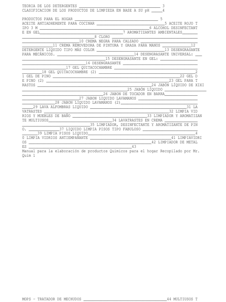 Lista De Formulas De Limpieza Tensioactivo Detergente