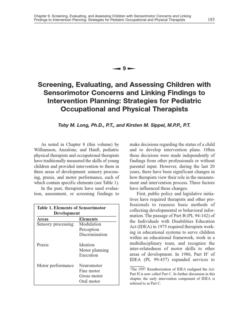Screening Sensorimotor Psychotherapy Occupational Therapy