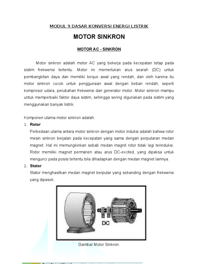 Modul 9 Dasar Konversi Energi Listrik Motor Sinkron Pdf