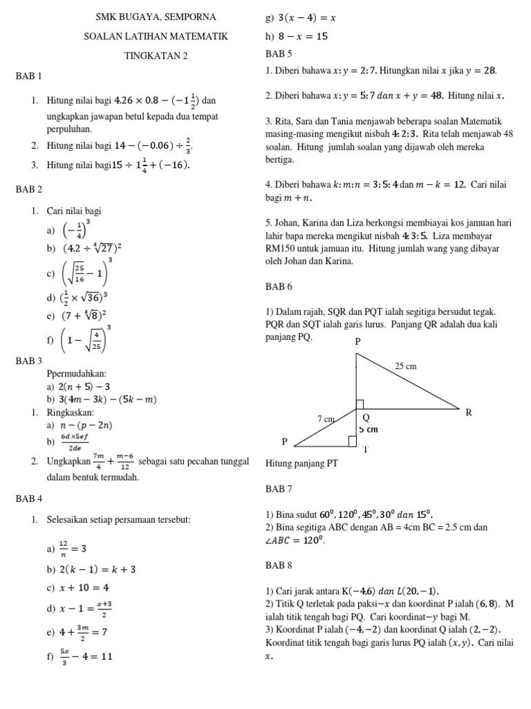 Latihan Math f2 Akhir Tahun | PDF