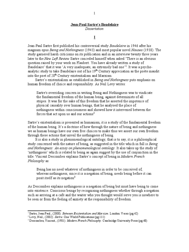 Sartre and Baudelaire PDF Existentialism Jean Paul Sartre