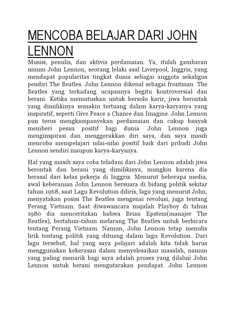 Mencoba Belajar Dari John Lennon