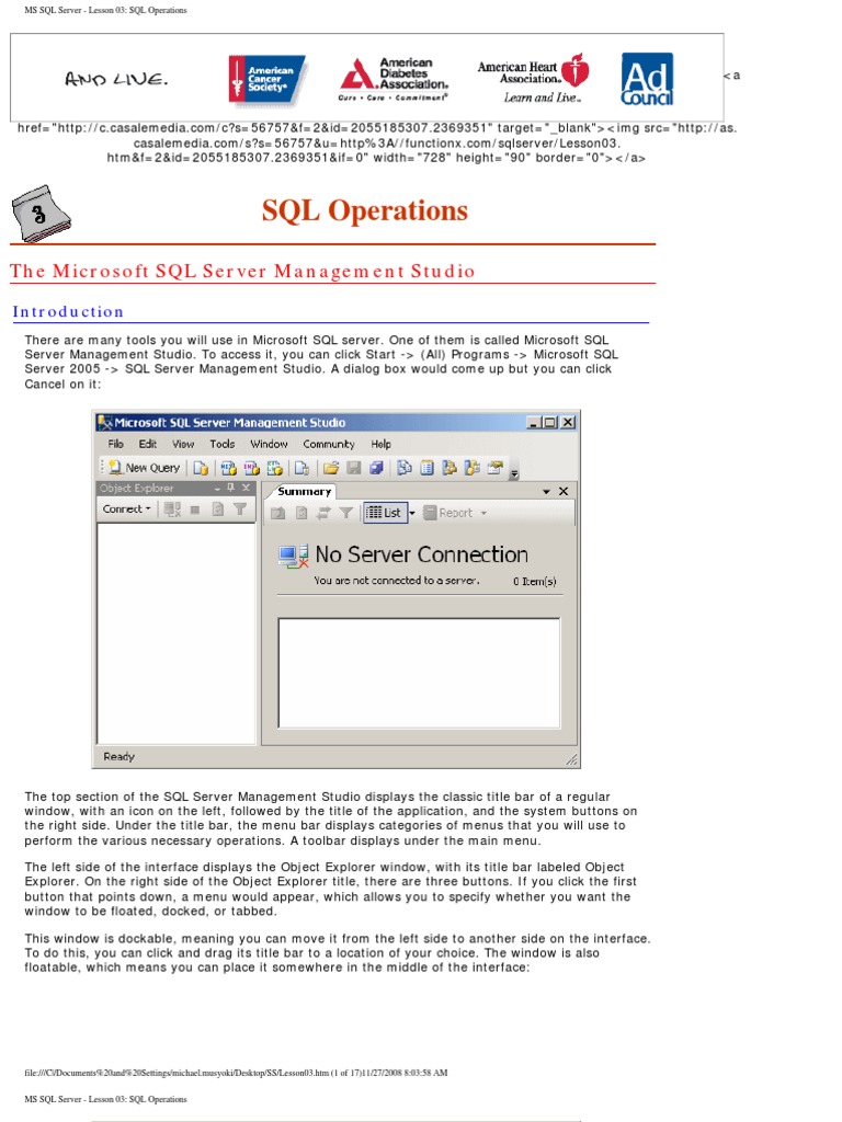 SQL Operations: The Microsoft SQL Server Management Studio | PDF | Sql ...