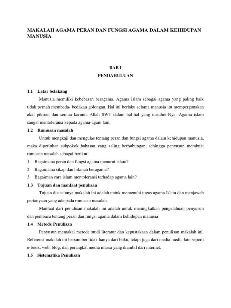 Makalah Agama Peran Dan Fungsi Agama Dalam Kehidupan Manusia