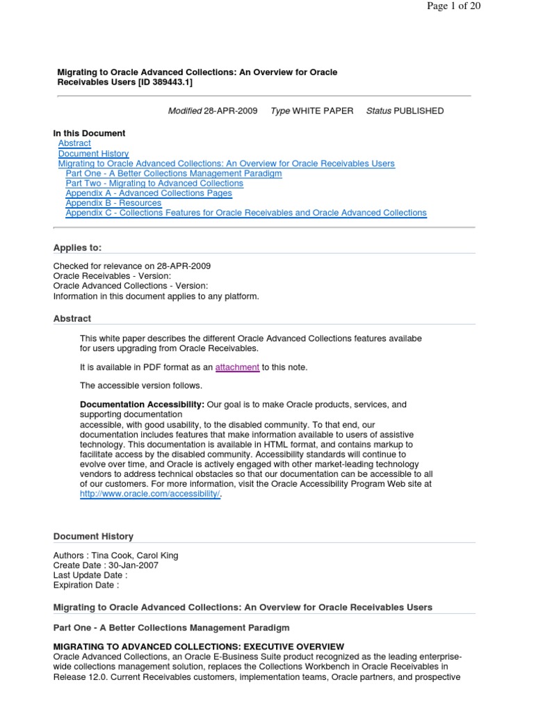 Migrating to Oracle Advanced Collections | PDF | Financial Transaction ...