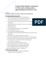 Bapatla Engineering College::Bapatla (Autonomous) B.Tech-Short Answer Model Questions Subject: Engineering Physics-II Semester