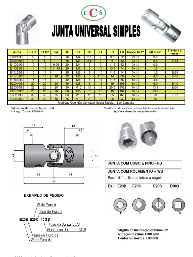 16 Catalogo Junta Universal Simples | PDF | Mecânica Clássica