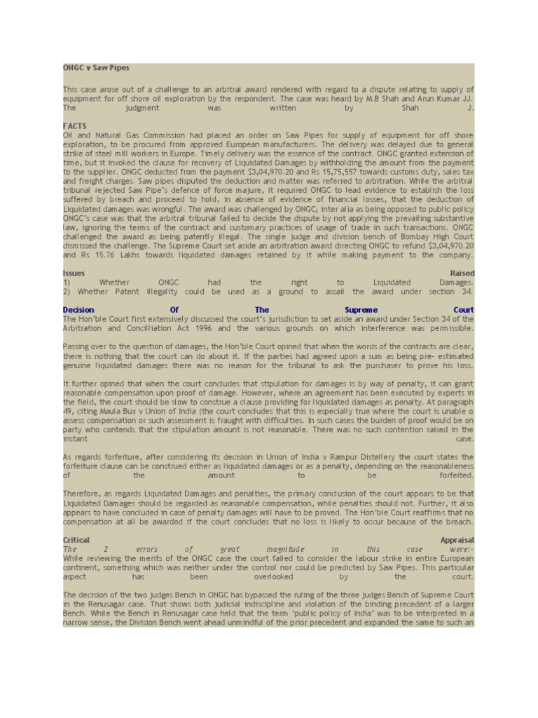Ongc VS Saw Pipes PDF Liquidated Damages Damages
