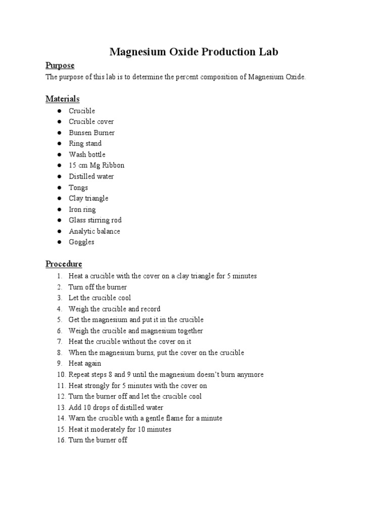 Magnesium Oxide Composition Lab Report | PDF | Magnesium | Oxygen