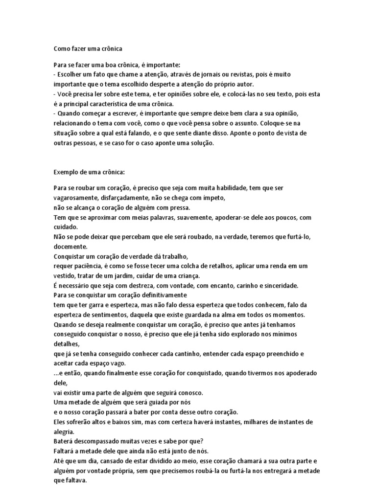 Como Fazer Uma Crônica | Download grátis PDF | Amor | Coração
