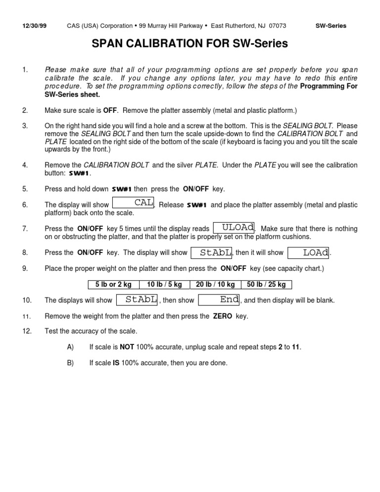 SW-Series Scale Calibration Guide | PDF