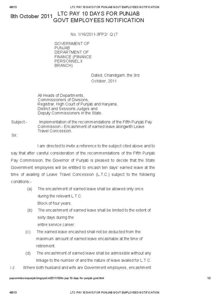 LTC Encashment Rules for Punjab Employees | PDF | Punjab | Social ...