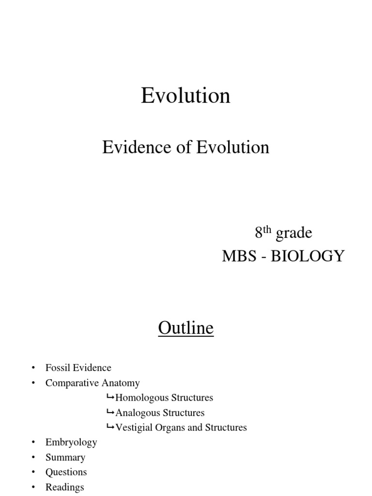 Evidence of Evolution for 8th Grade | PDF | Homology (Biology) | Fossil