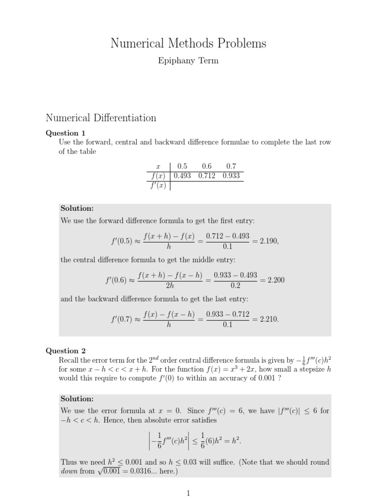 Questions Solutions Integral Numerical Analysis