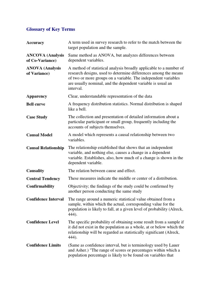 Glossary of Key Terms of Research | PDF