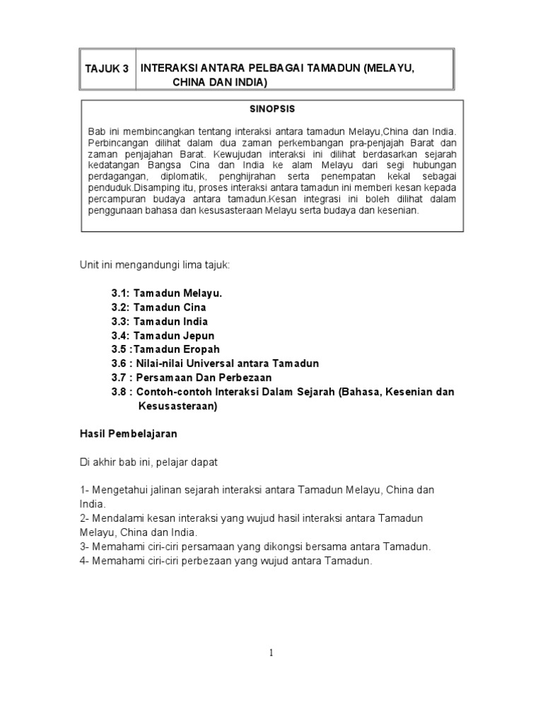 Tajuk 3 Interaksi Antara Pelbagai Tamadun Melayu China Dan India Pdf