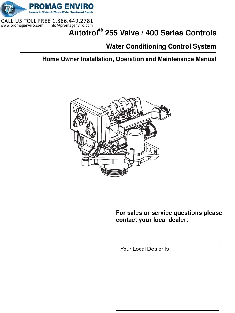 Water Softeners Residential Autotrol 255 and 400 Softeners US Manual