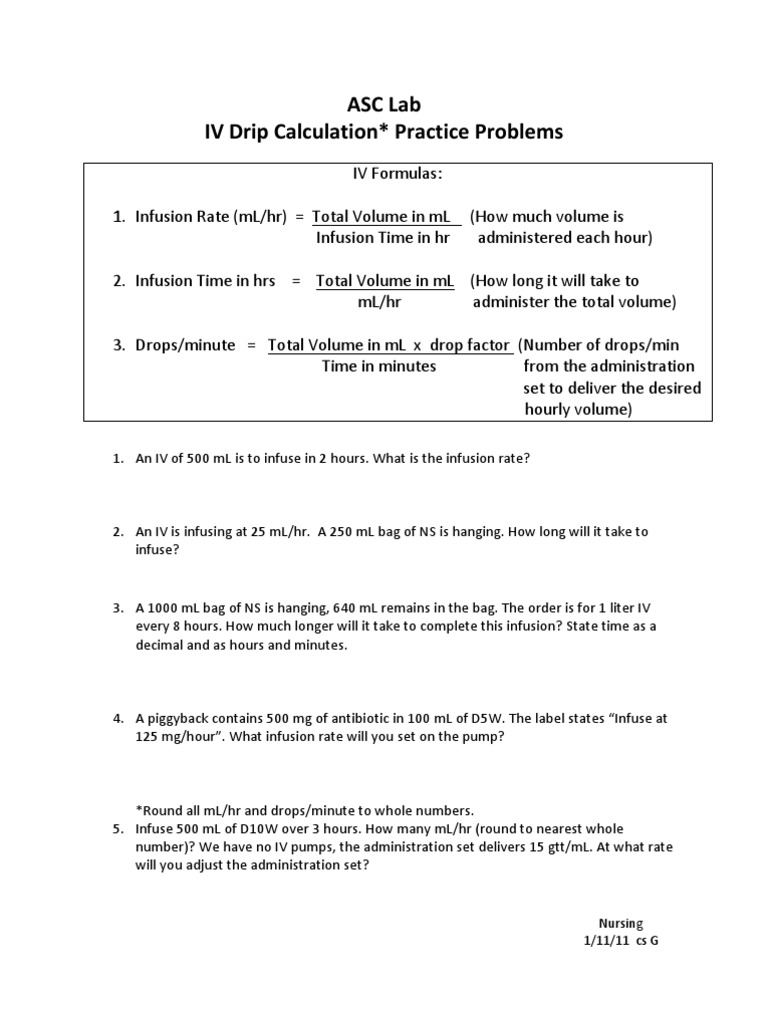 IV Drip Calculation Practice Problems Intravenous Therapy Human Resource Management
