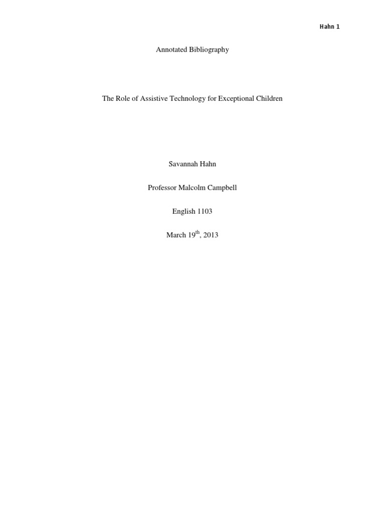 Annotated Bibliography: Deafness/Disability