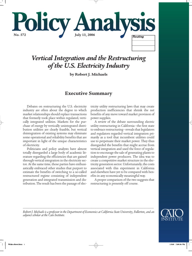 Vertical Integration and The Restructuring of The U.S. Electricity ...