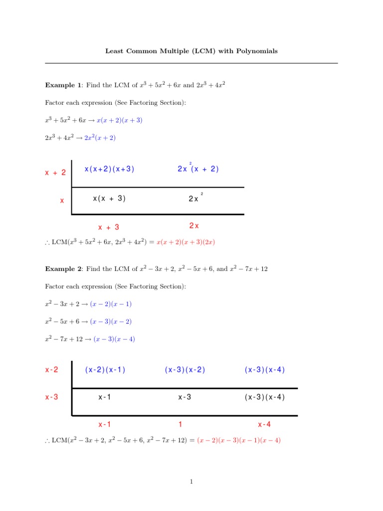 Least Common Multiple Of Algebraic Expressions Pdf Factorization