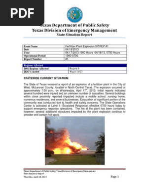 Texas Department of Public Safety situation report on West, Texas