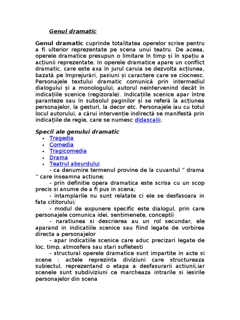 Genul Dramatic Trasaturi Si Argumentare