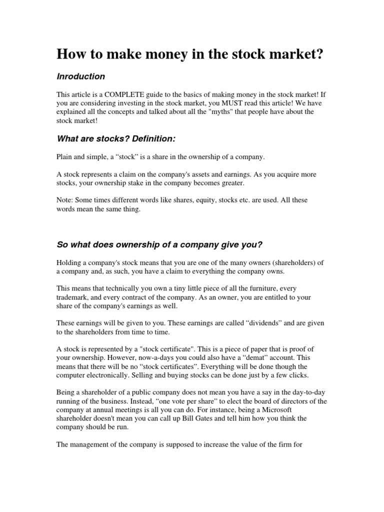 How To Start In Share Market PDF Price Earnings Ratio Stocks