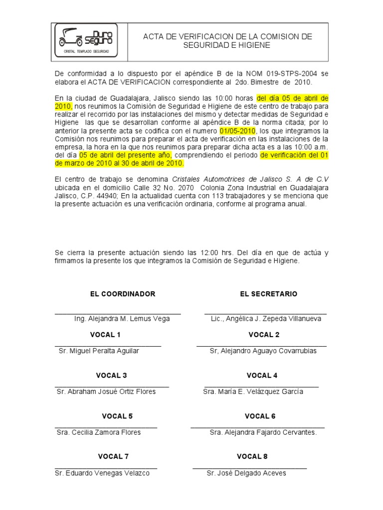 Acta de Verificacion de La CSH | PDF