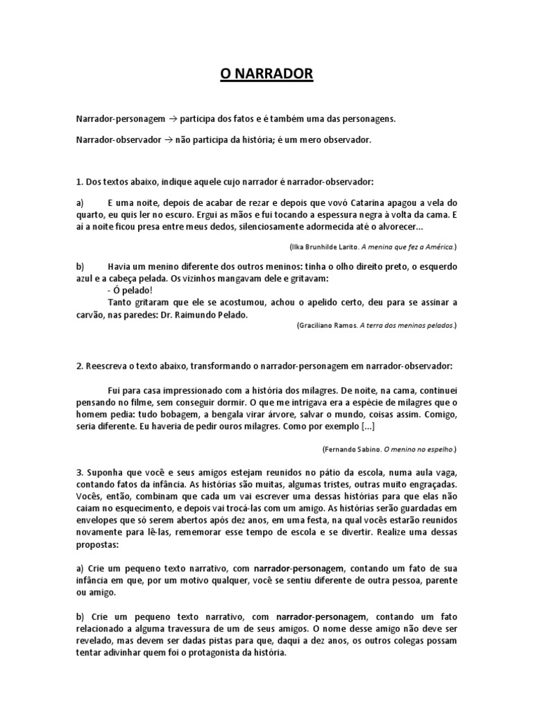 O NARRADOR - Exercicios | PDF