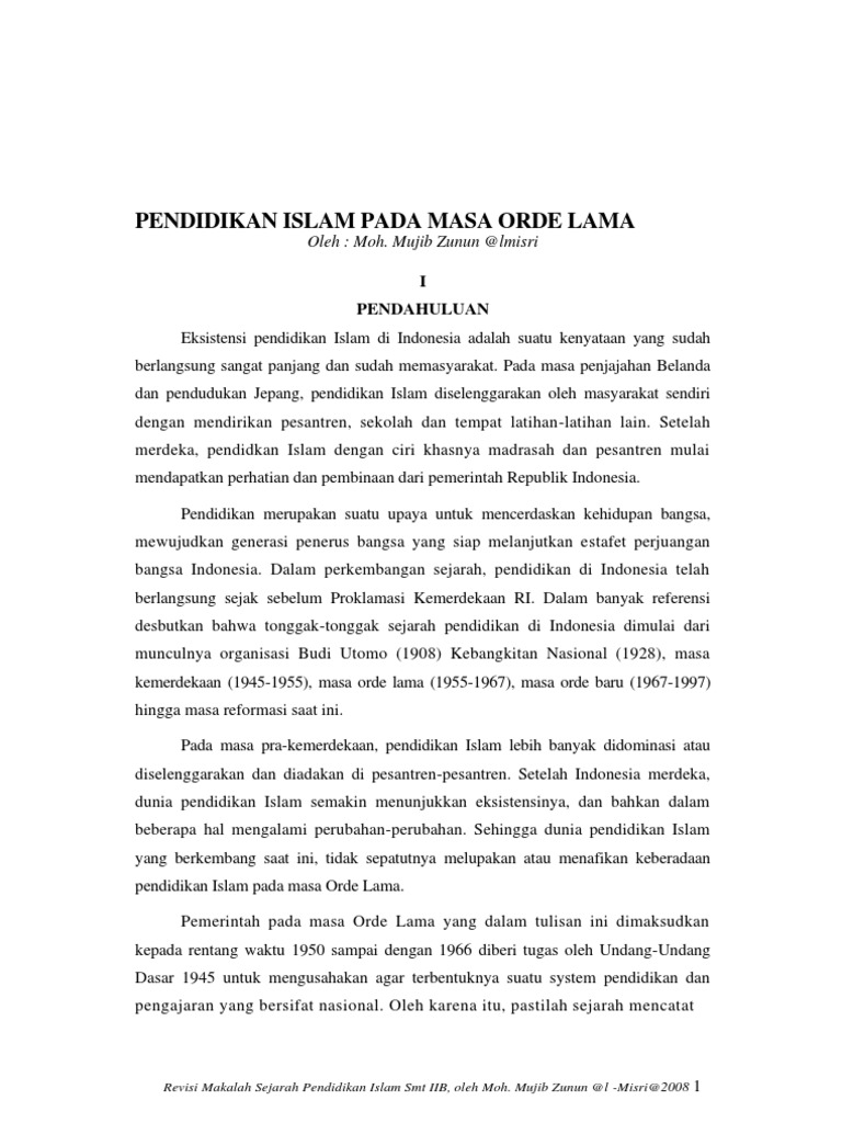 Sejarah Pendidikan Islam Masa Orla