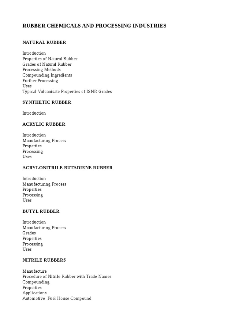 Rubber Chemicals and Processing Industries Books | PDF