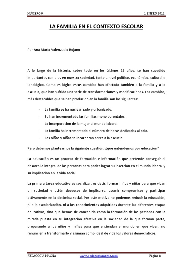 La familia en el contexto escolar | PDF | Socialización | Pedagogía