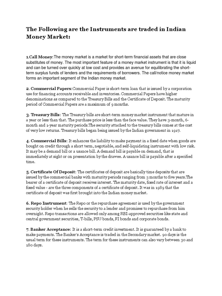 Money Market Instrum | PDF | Money Market | Repurchase Agreement