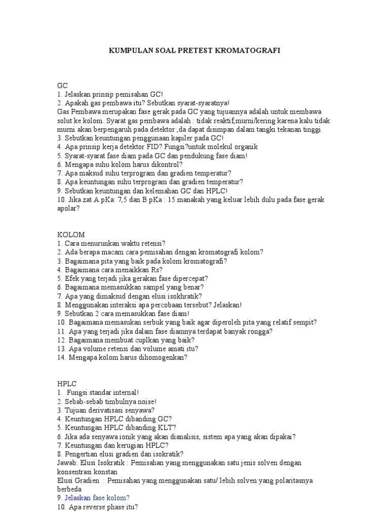 Kumpulan Soal Pretest Kromatografi