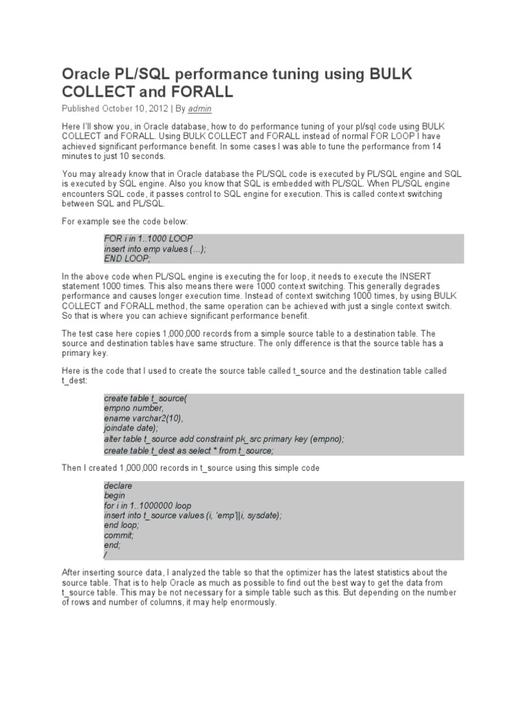 Oracle pl sql performance tuning using bulk collect and forall pdf