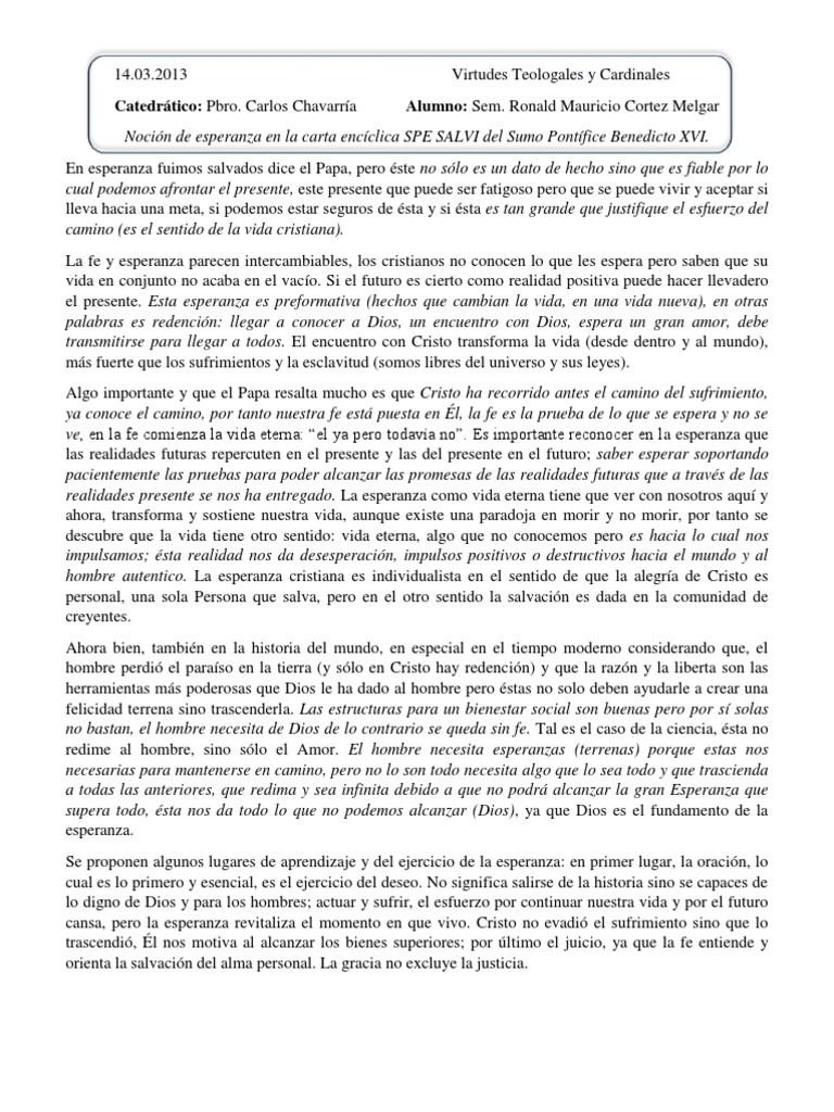 Noción De Esperanza En La Carta Encíclica Spe Salvi Pdf Cristo