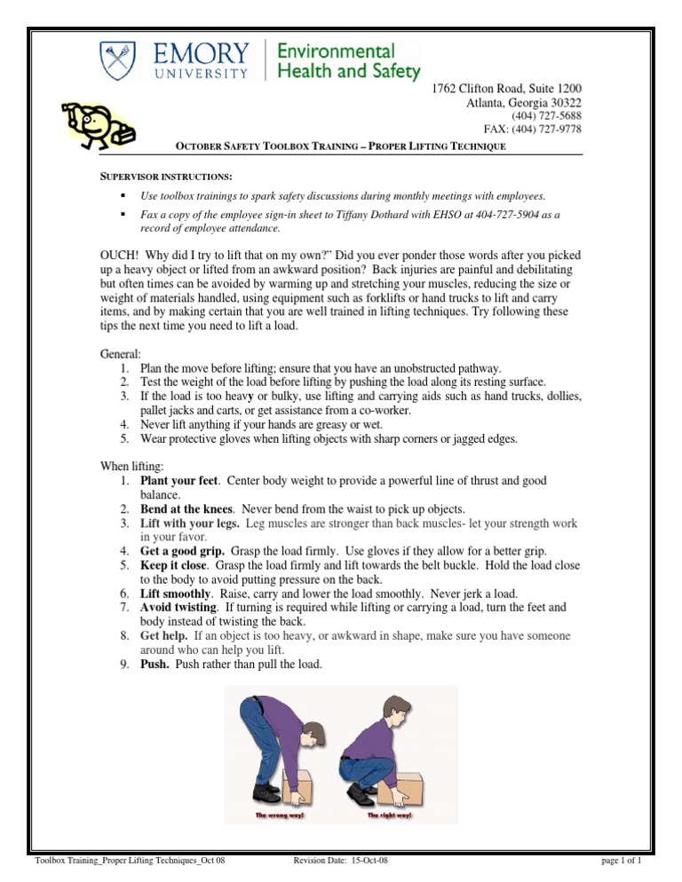 Proper Lifting Techniques Training Guide | PDF