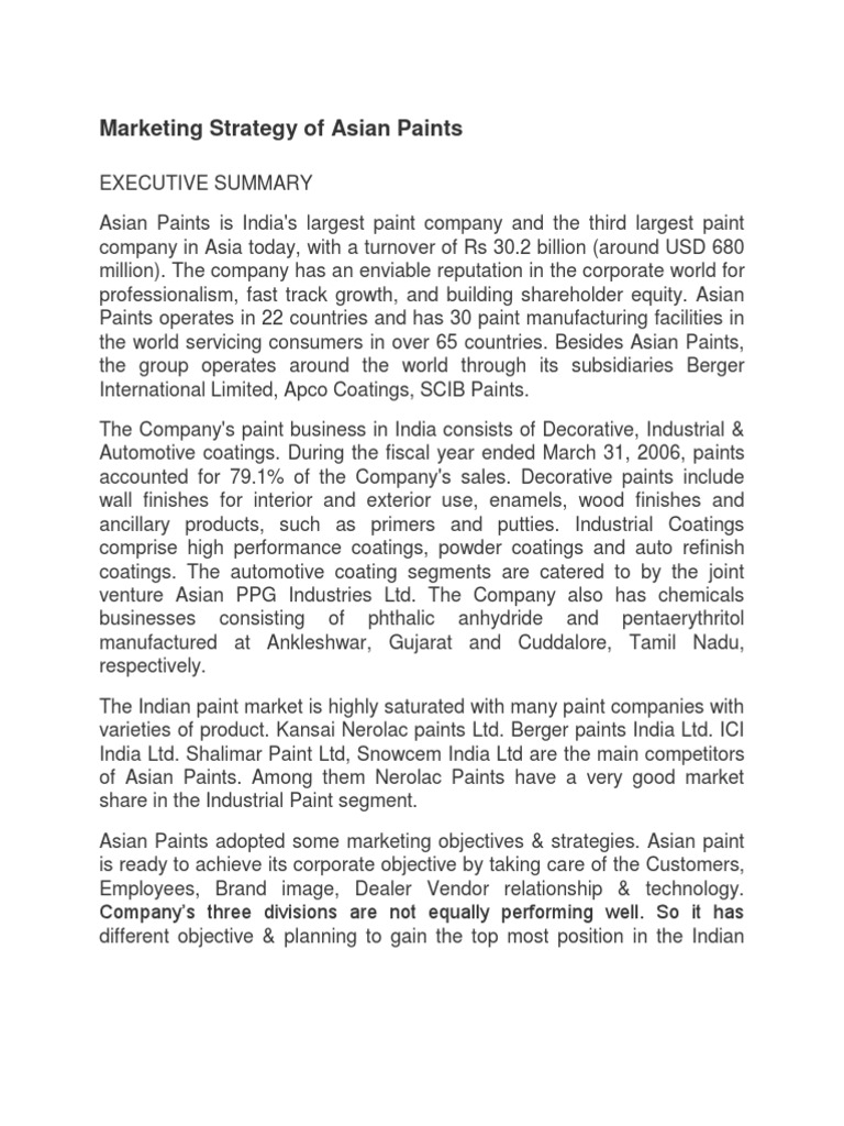 Asian Paints Marketing Strategy Overview | PDF | Advertising | Marketing
