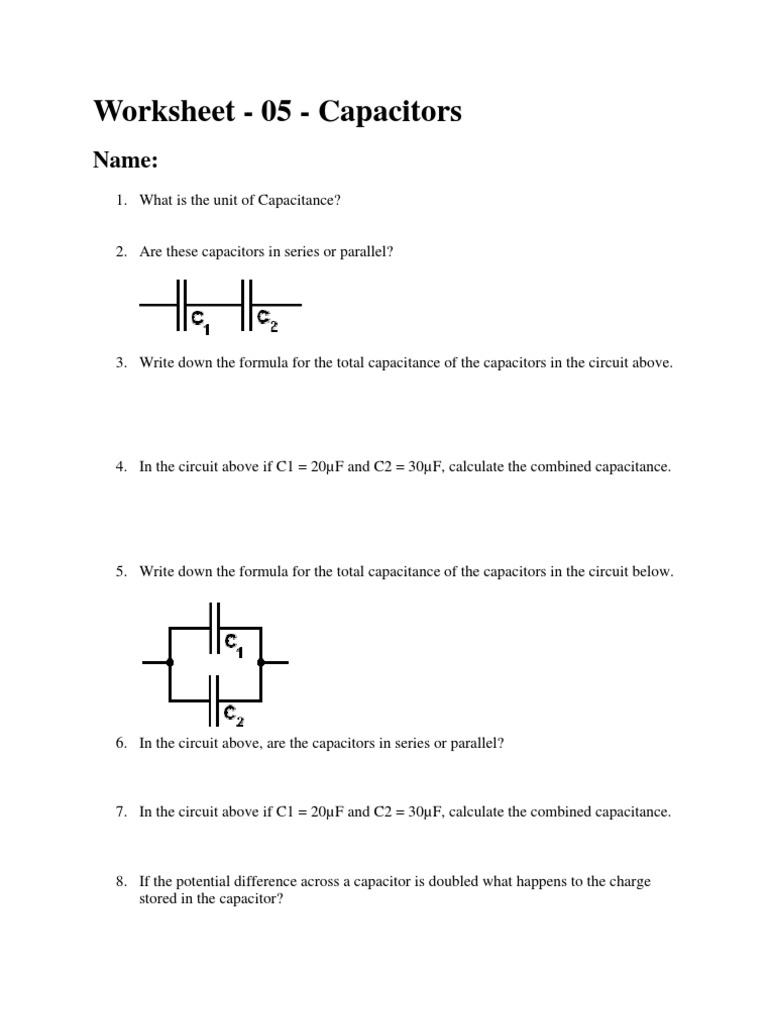 Worksheet 05 Capacitors Name PDF