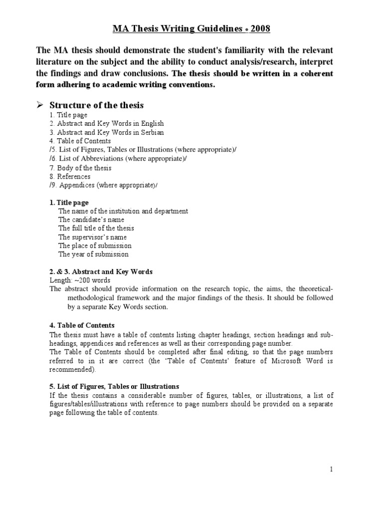 MA Thesis Writing Guidelines Thesis Citation