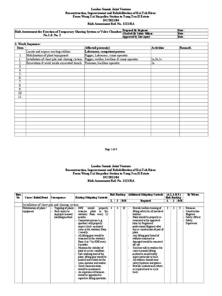 Temporary Shoring System Risk Assessment | PDF | Personal Protective ...