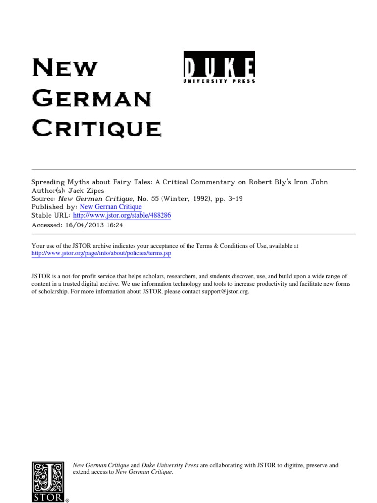 Spreading Myths About Fairy Tales A Critical Commentary On Robert Bly