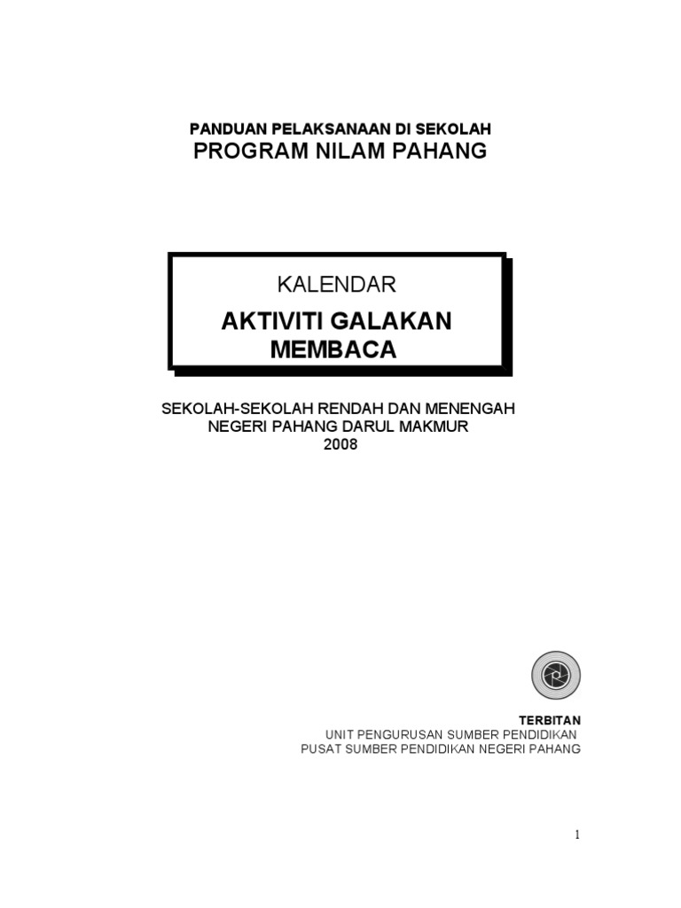 Kalendar Aktiviti Galakan Membaca Potret Pdf