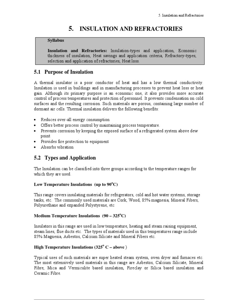 Insulation Types and Economic Thickness | PDF | Refractory | Thermal ...